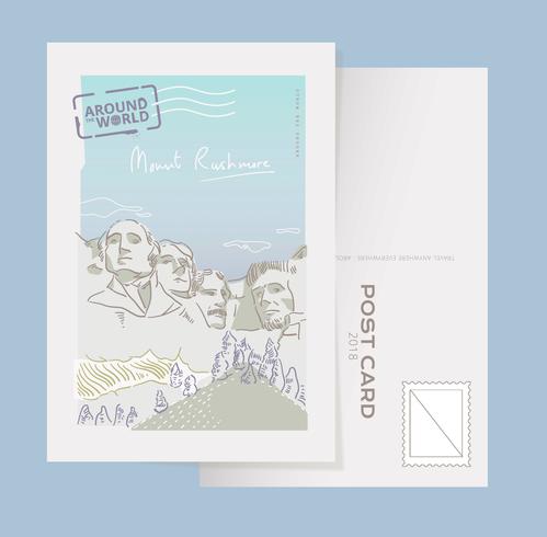 Historical Monument Mount Rushmore Postcard Vector Illustration