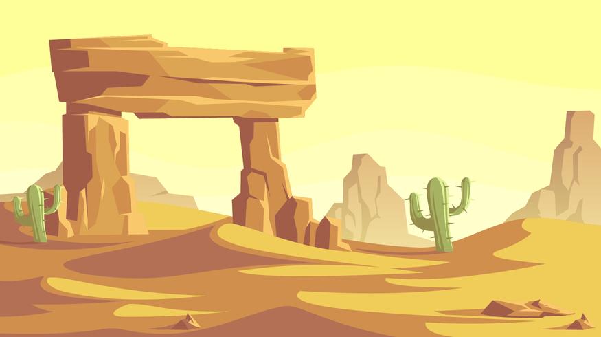 Puerta de piedra en el vector del paisaje del desierto