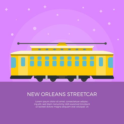 Ilustración plana de vector de tranvía de Nueva Orleans