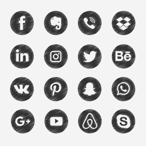 Iconos de los medios de garabato negro vector