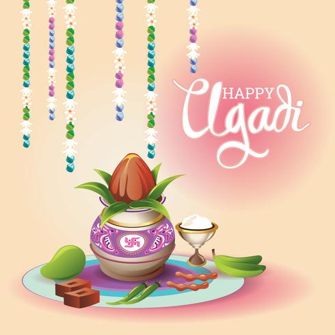 Feliz ilustración de Ugadi. vector