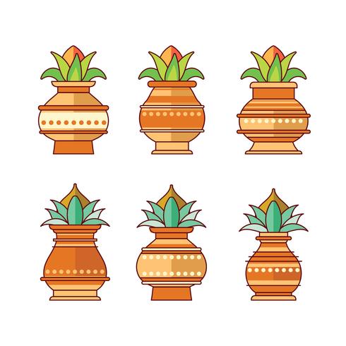 Set Vector illustration of Kalash with Coconut and Mango Leaf