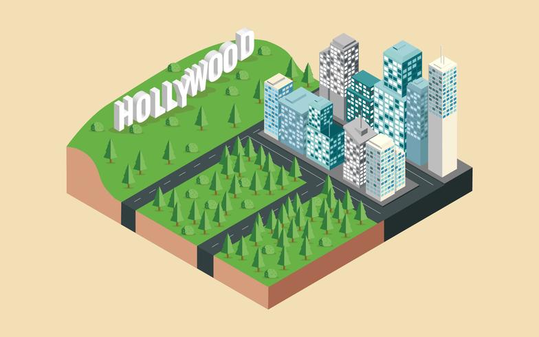 Ilustración isométrica del vector de la ciudad de Los Ángeles