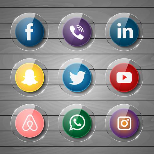 Social Glossy Media Icon On Wood vector