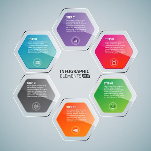 Infografía brillante del hexágono vector