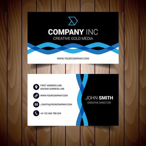 Black And Blue Wavy Corporate Business Card vector
