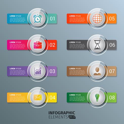 Plantilla de botones de infografía de vidrio vector