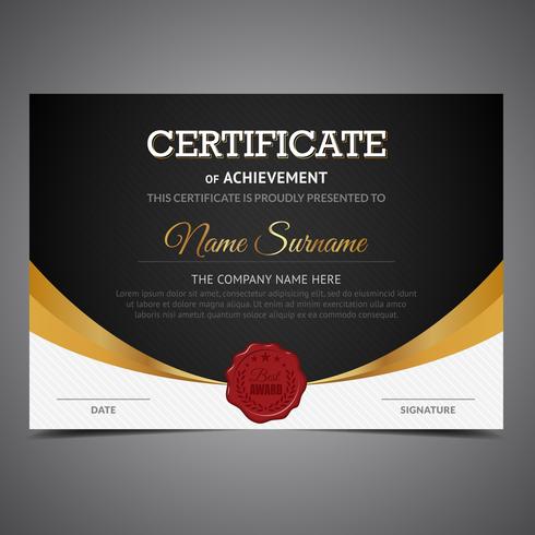 Certificado de oro y negro vector