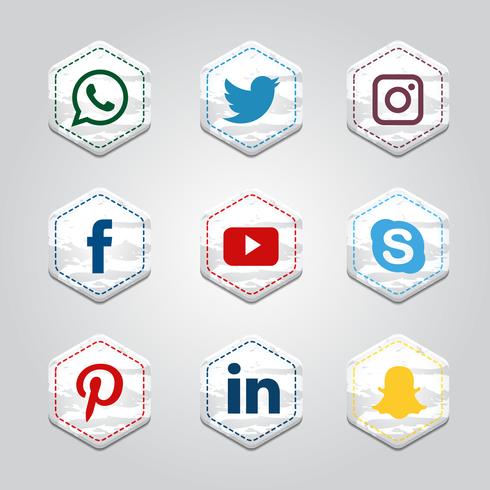 Colección de redes sociales hexagonales vector