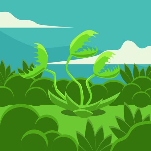 Venus Fly Trap Flat Vector Illustration