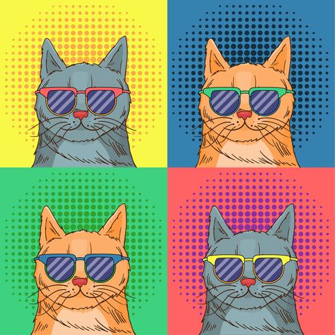 Glasses Cat Pop Art vector