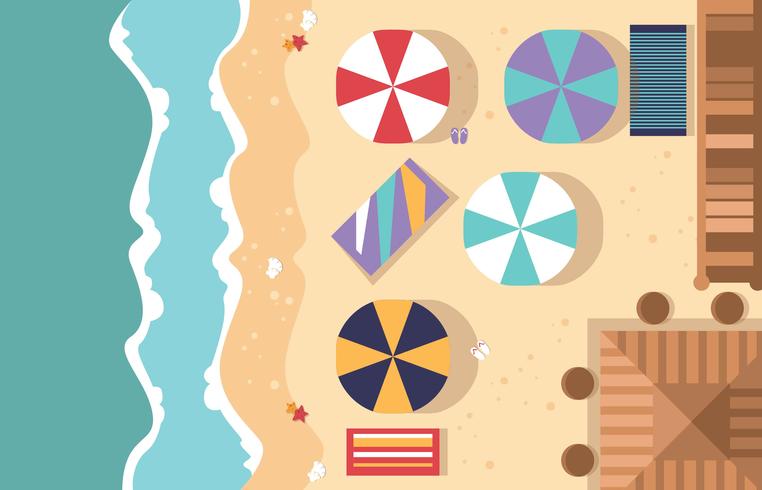 Vista aérea de la playa plana ilustración vectorial vector