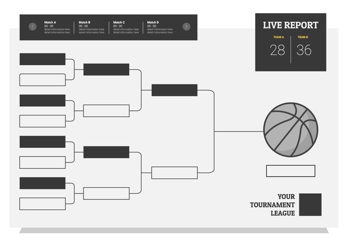 Ilustración plana de torneo de baloncesto en línea del bracket vector