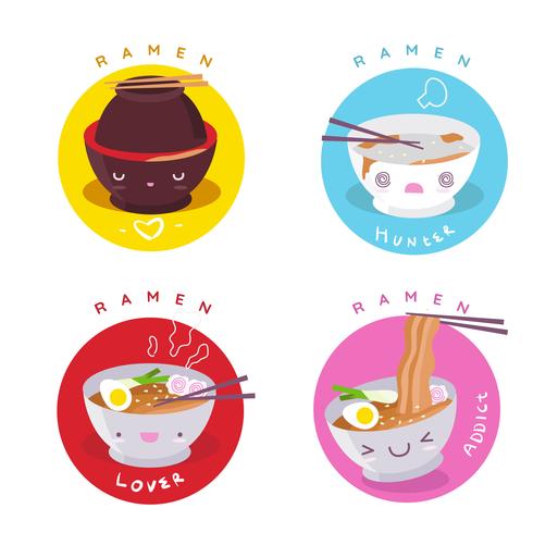 Lindo personaje Ramen Lover Badge Vector