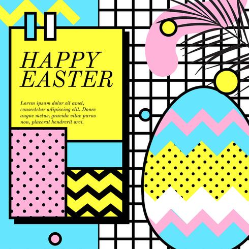 Happy Easter Greeting Memphis Style Vector