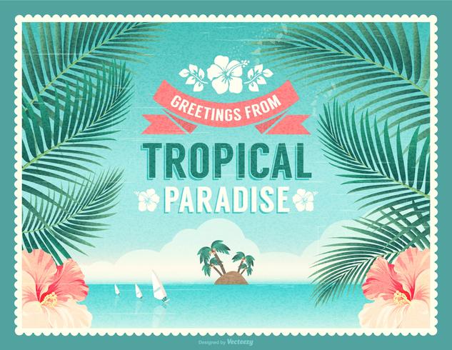 Greetings From Tropical Paradise Retro Vector Post Card