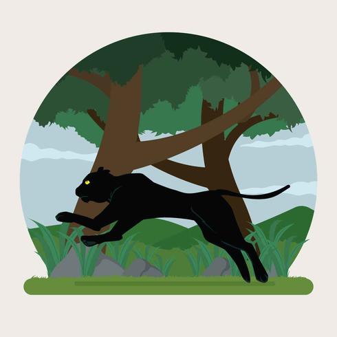 Pantera negra que salta en la ilustración del bosque vector