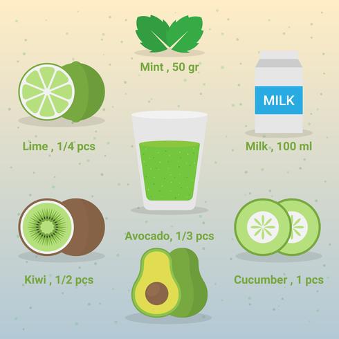 Smoothie verde saludable alimentos naturales en vidrio vista lateral ilustración vector