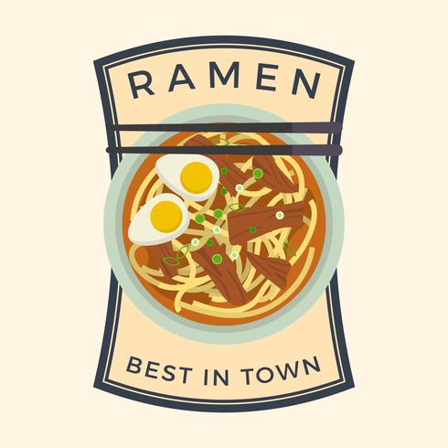 Flat Ramen Badge Vector Illustration