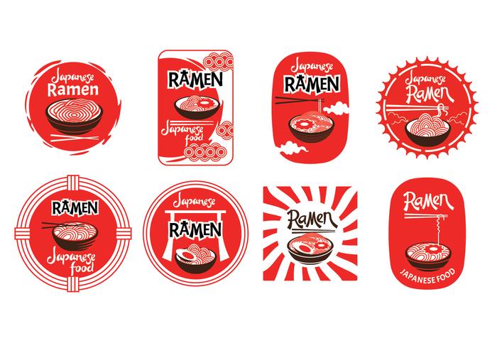 Conjunto de ilustración de insignia de ramen japonés aislado en fondo blanco vector