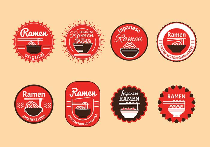 Set of Japanese ramen badge illustration in brown background vector
