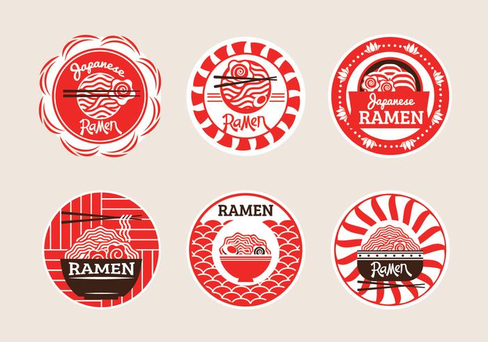 Set of Japanese Ramen Badge Illustration in Yellow Background vector