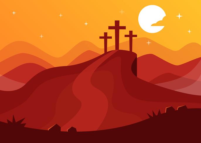 Monte el Calvario con el fondo de tres cruces vector