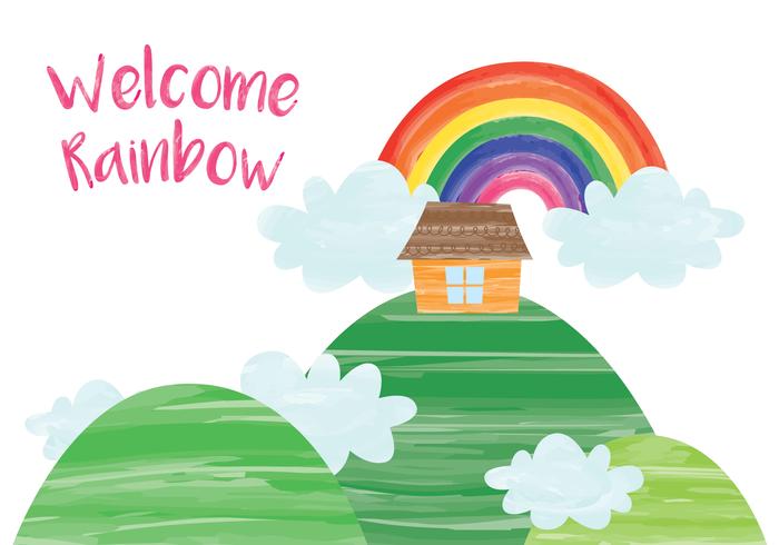 House With Rainbow Background vector