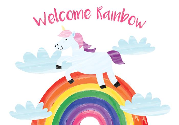 Unicorn Standing On Rainbow vector