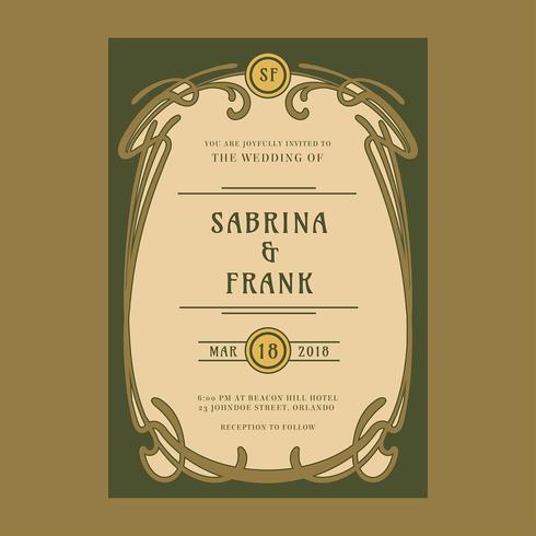 Art Nouveau Elements Wedding Invitation Vector