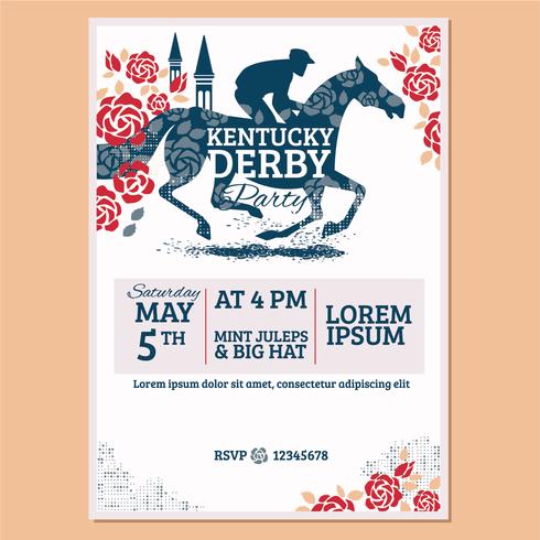Invitación de fiesta derby de Kentucky Estilo clásico con fondo de Rose y Churchill Downs vector