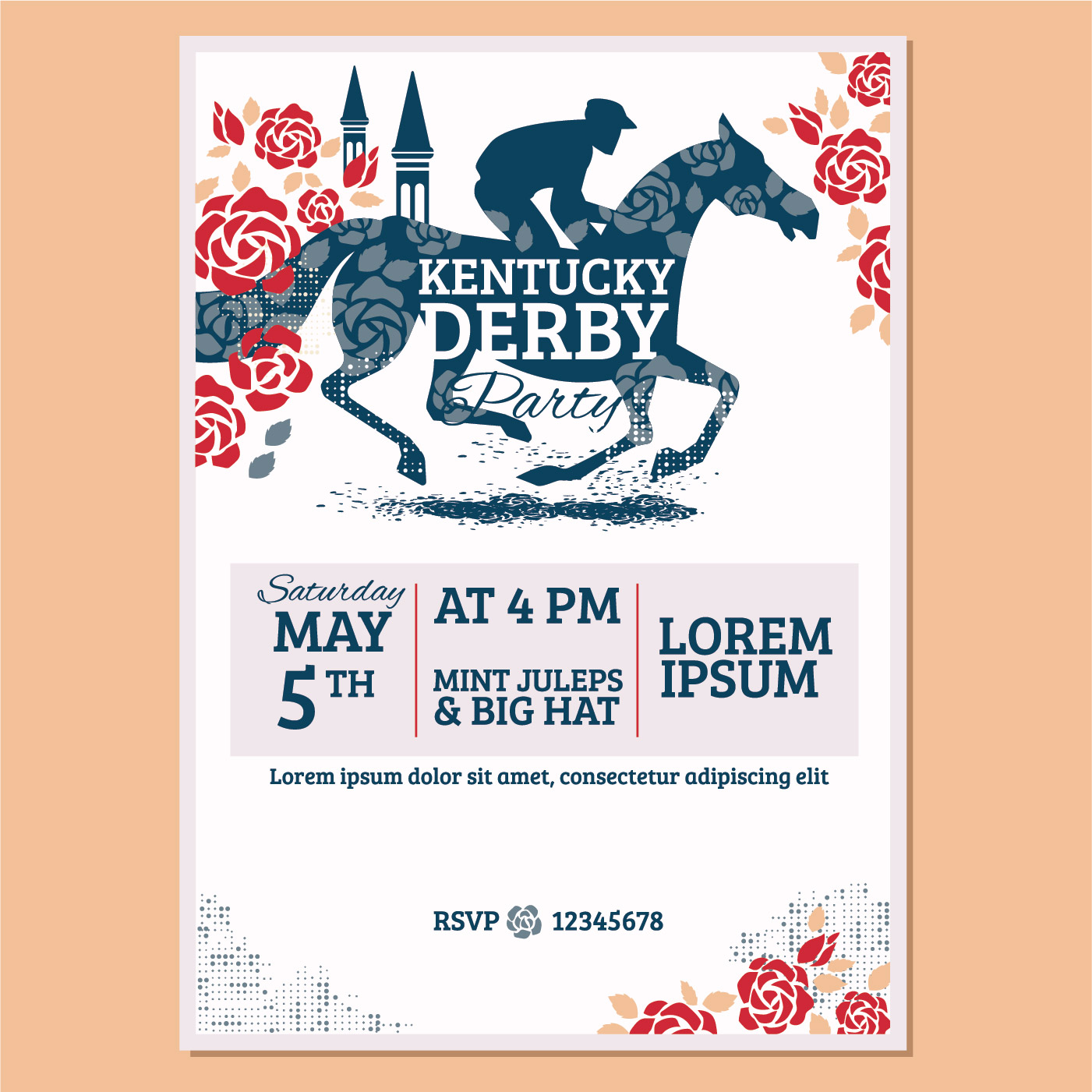 Kentucky derby Party Invitation Classic Style with Rose and Churchill Downs background 194946