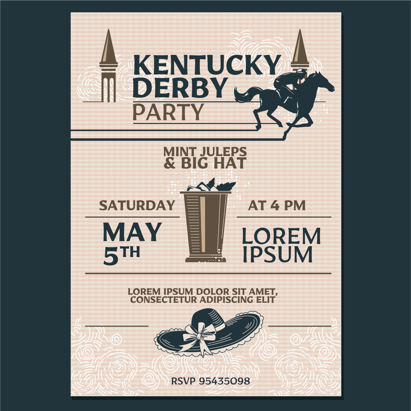 Kentucky derby Party Invitation Classic Style with Geometroc Pattern Background 194958 Vector