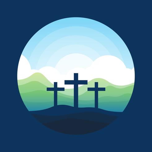 Mountain Calvary With Three Crosses vector