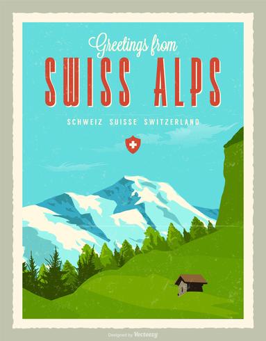 Greetings From Swiss Alps Retro Post Card Vector