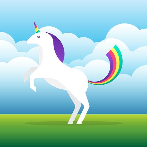 Vector de unicornio blanco con la melena y el cuerno en la ilustración de fondo