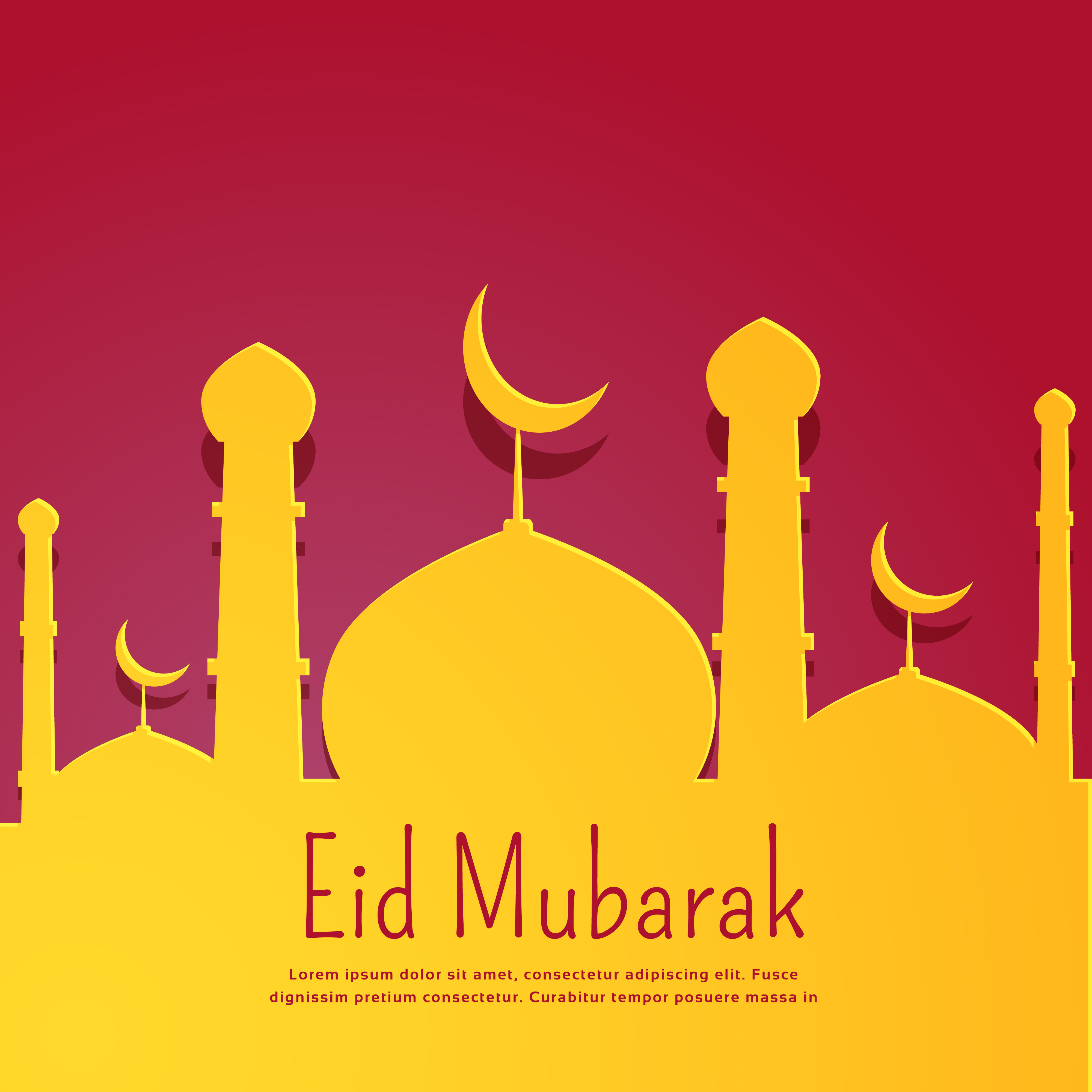 Red background with yellow mosque shape for eid festival 