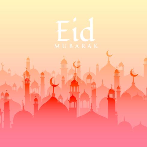 Beautiful eid festival background with mosque silhouette 