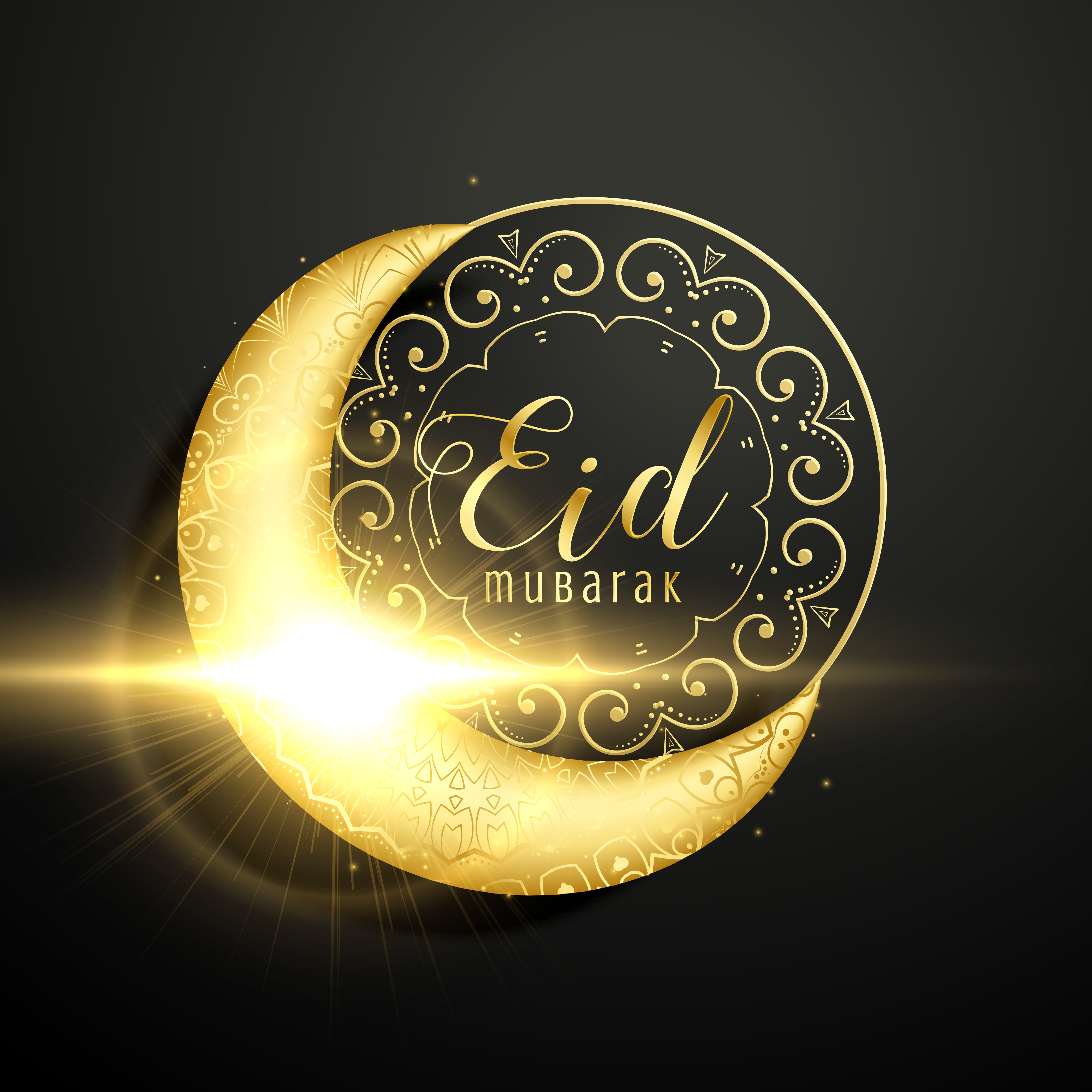 Golden moon with floral decoration for eid mubarak 