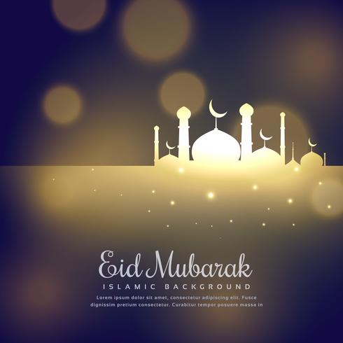 Glowing mosque silhouette design eid mubarak greeting 