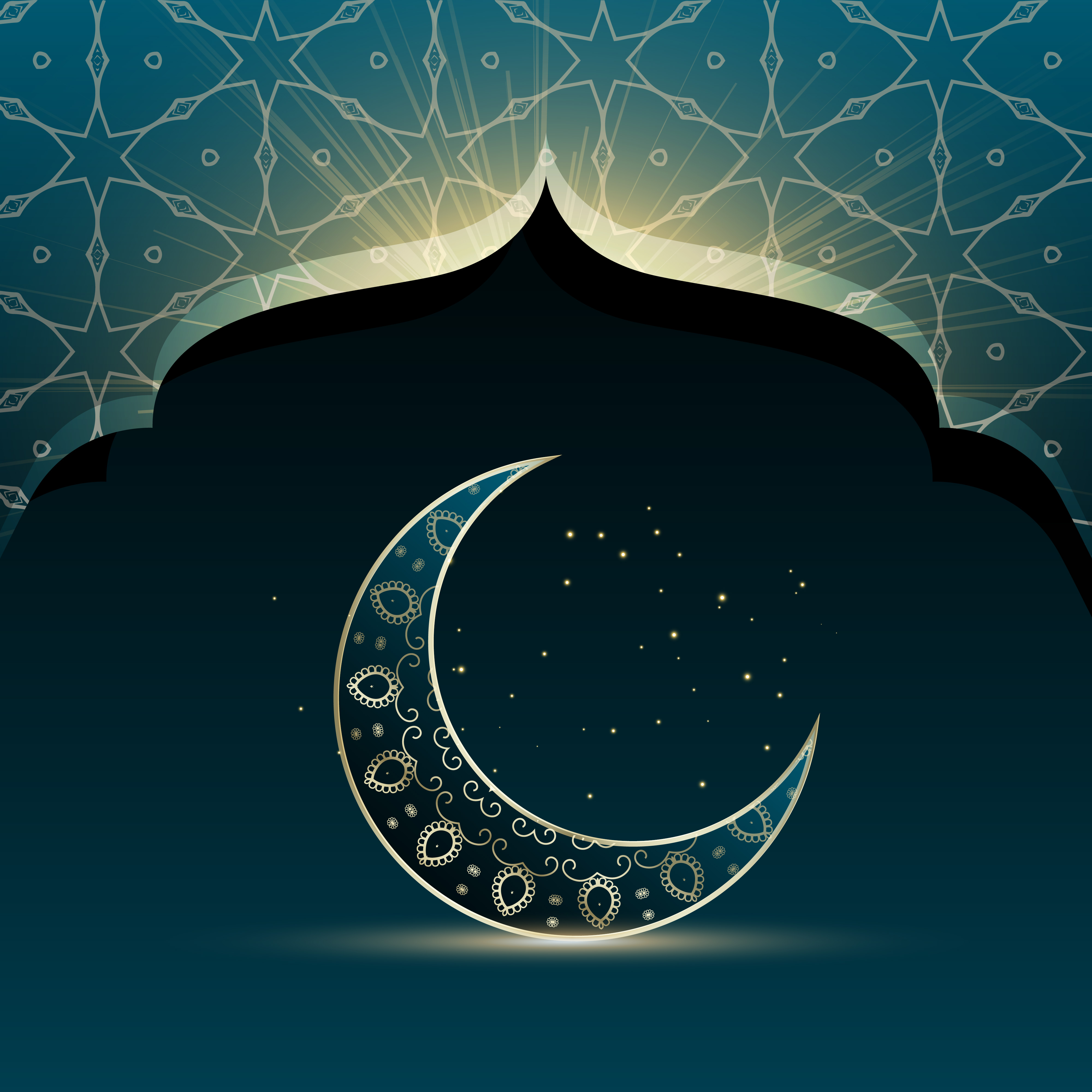 Mosque door with creative crescent moon for eid festival 