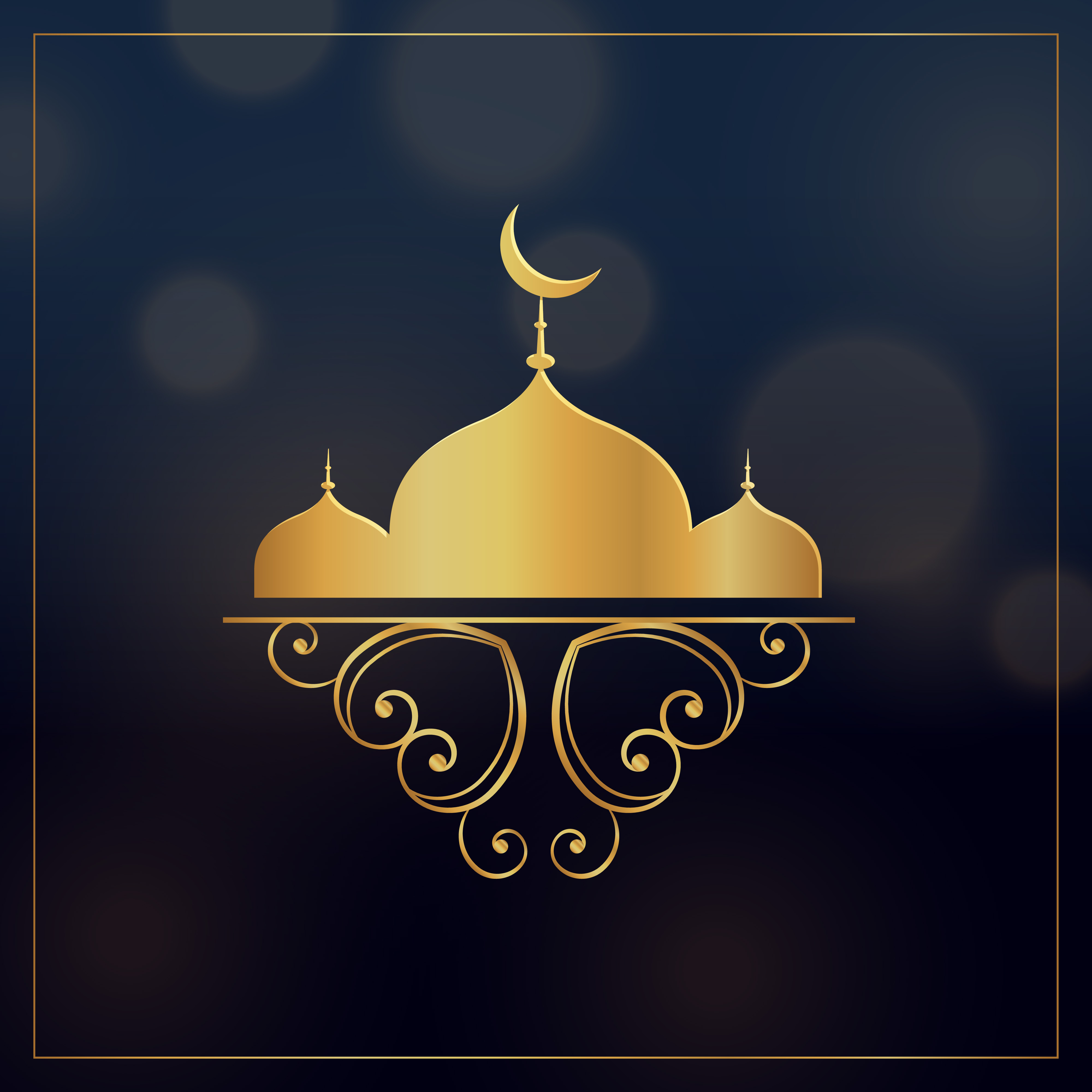 Golden mosque with floral decoration for eid festival 