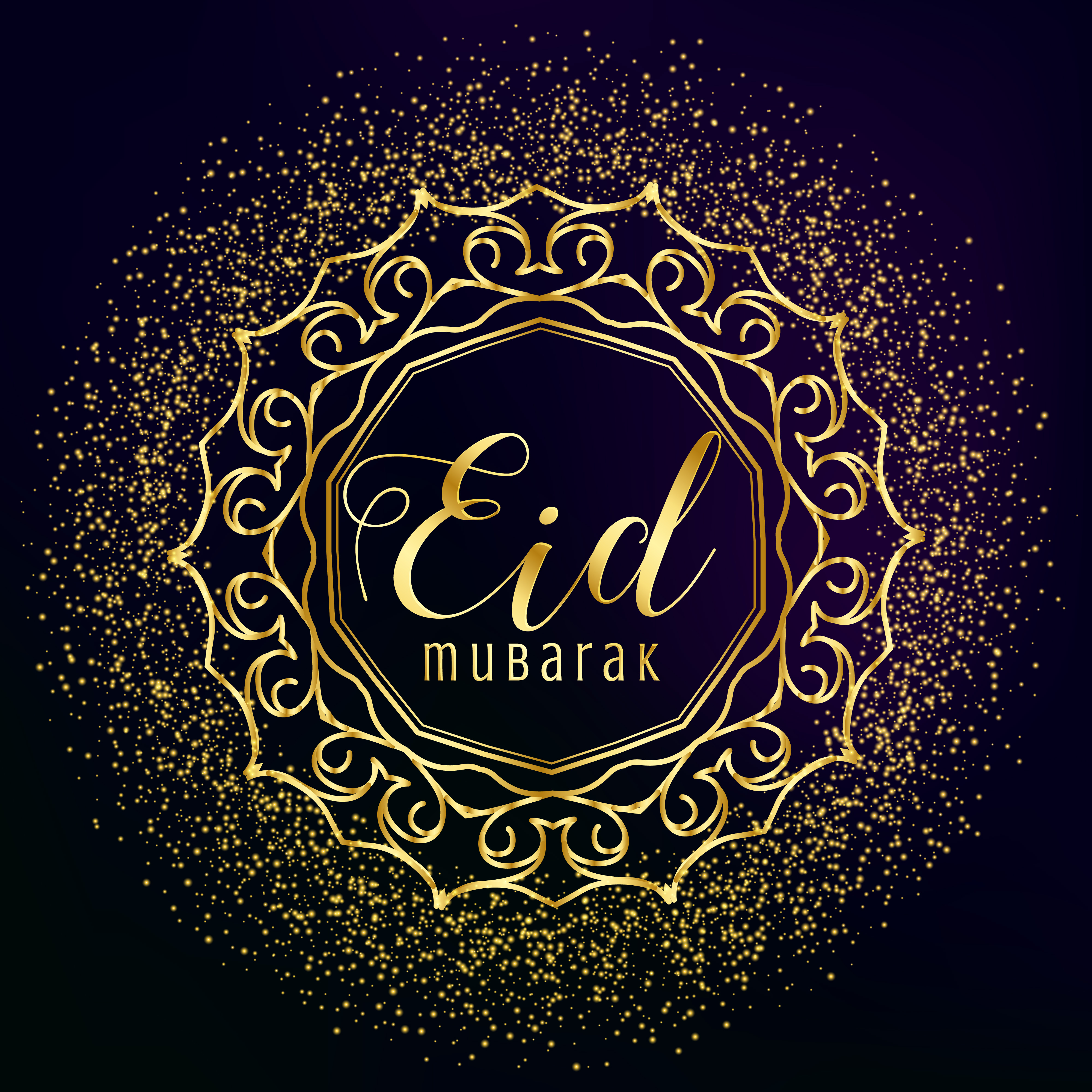 eid mubarak greeting with golden mandala decoration and glitter ...