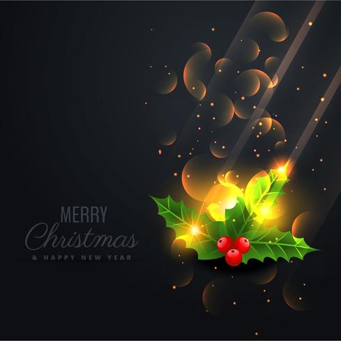 black background with beautiful shiny christmas leafs
