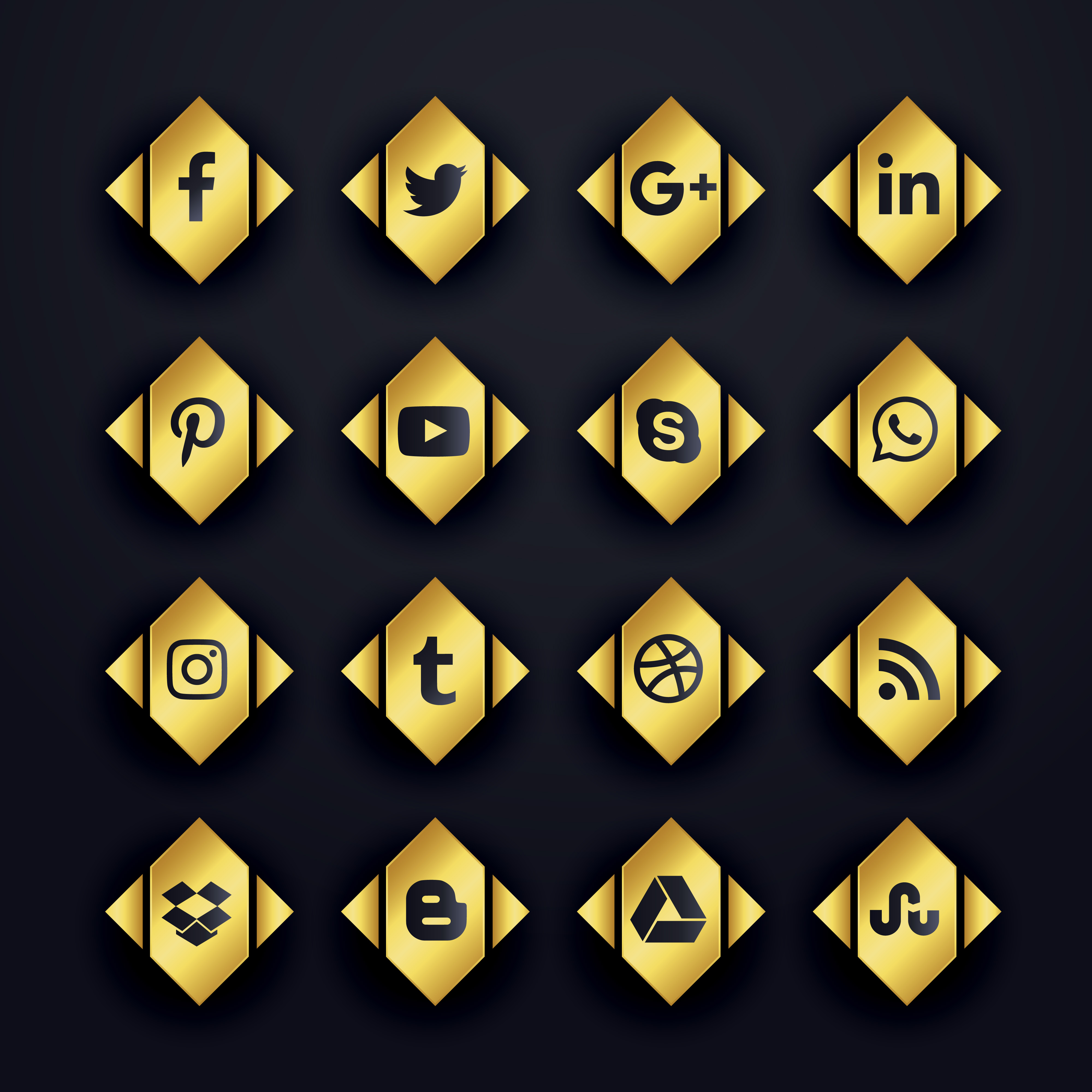 Golden Premium Social Media Icons Set Download Free Vector Art Stock