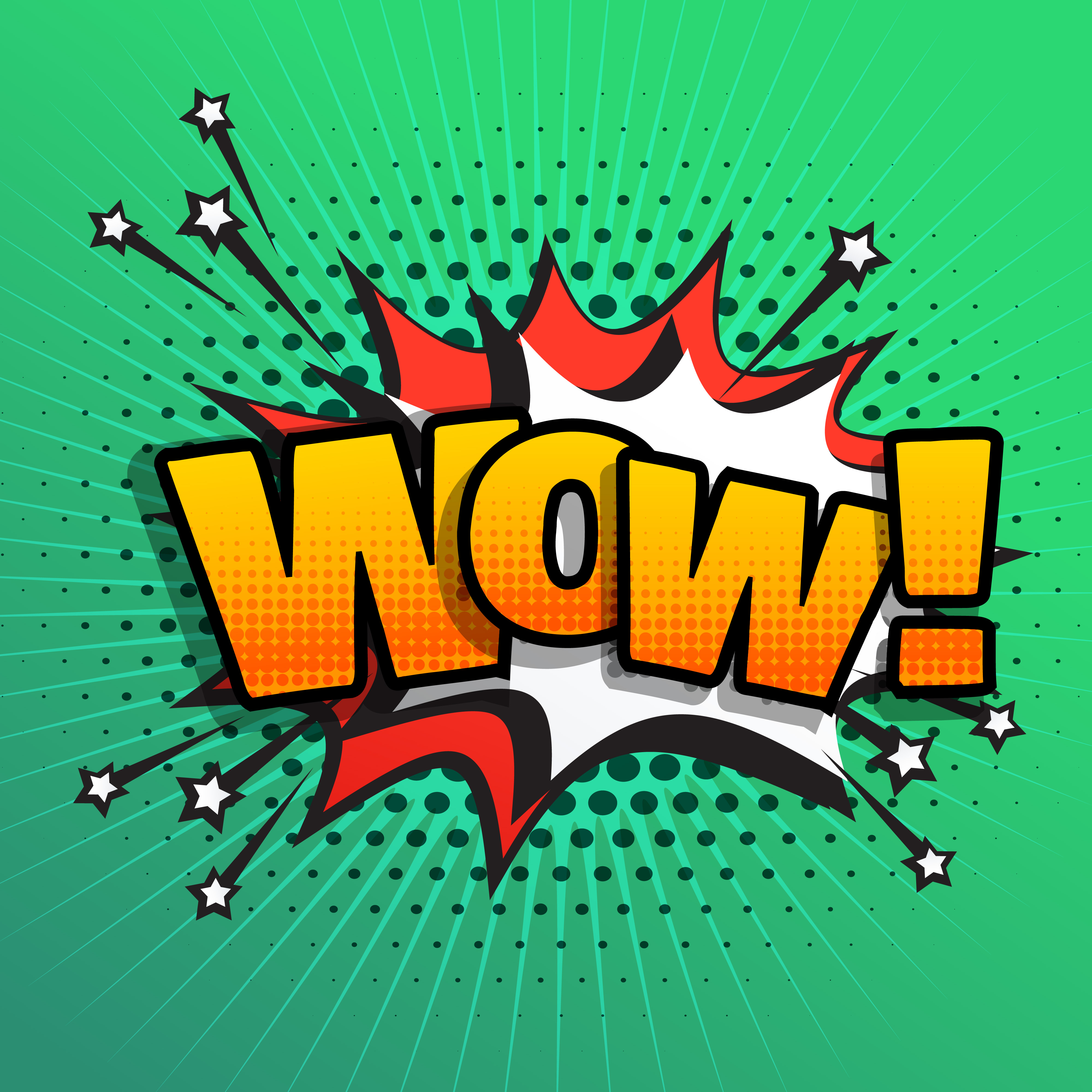 wow comic text  sound effect speech bubble in retro pop  