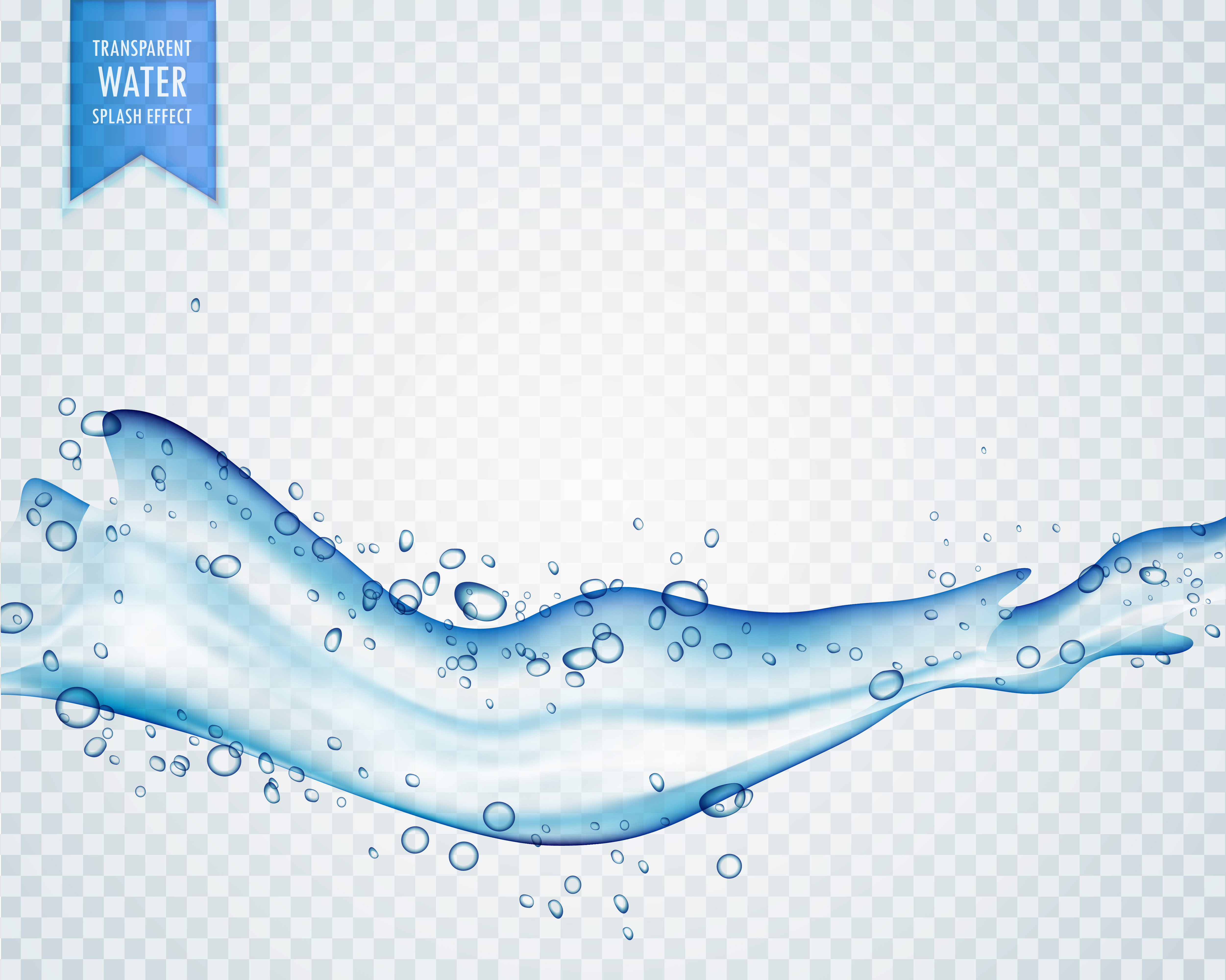 blue water splash with bubbles on transparent background