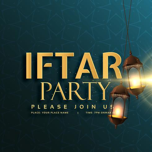 Iftar party invitation card design with hanging lamps 