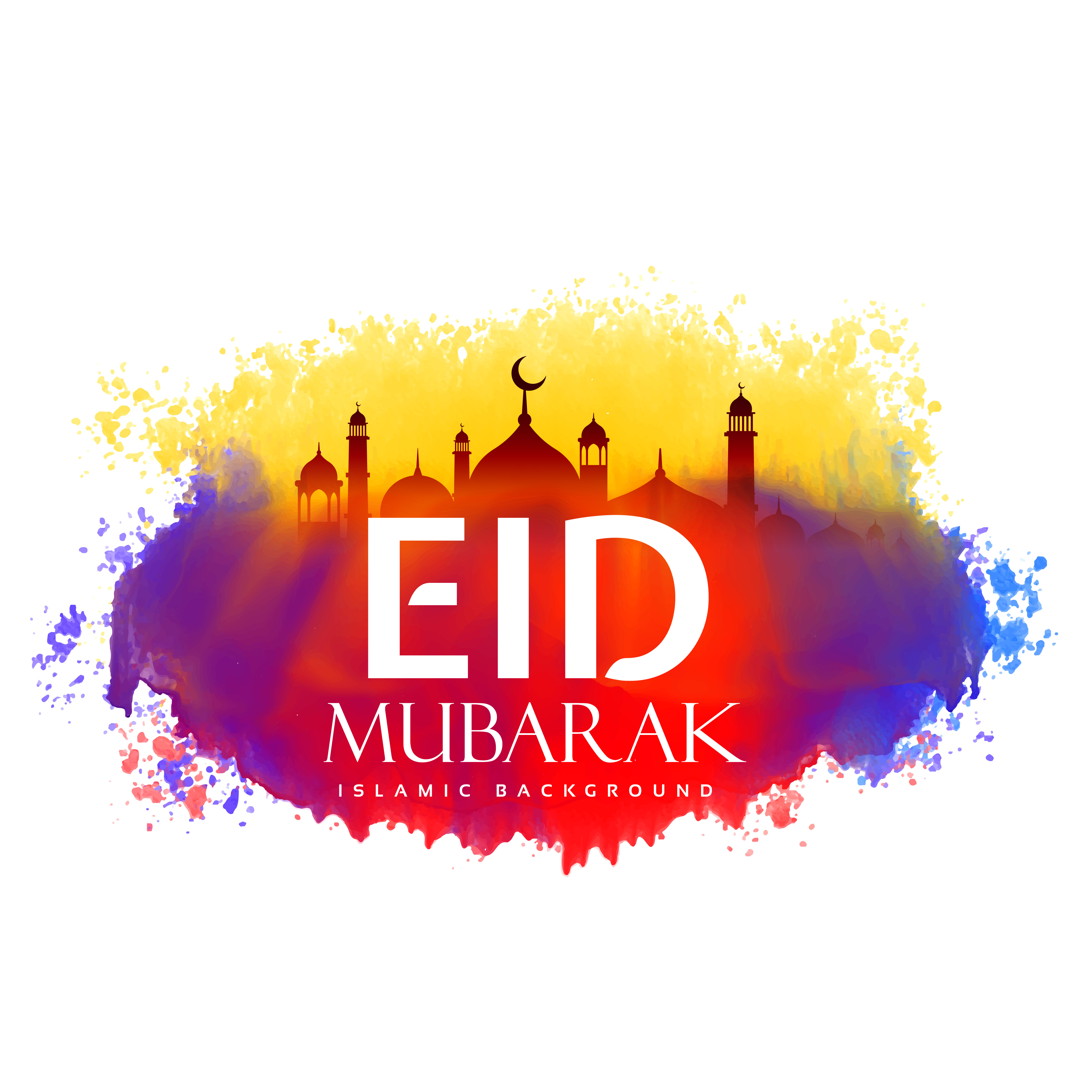 Eid mubarak creative design with watercolor effect 