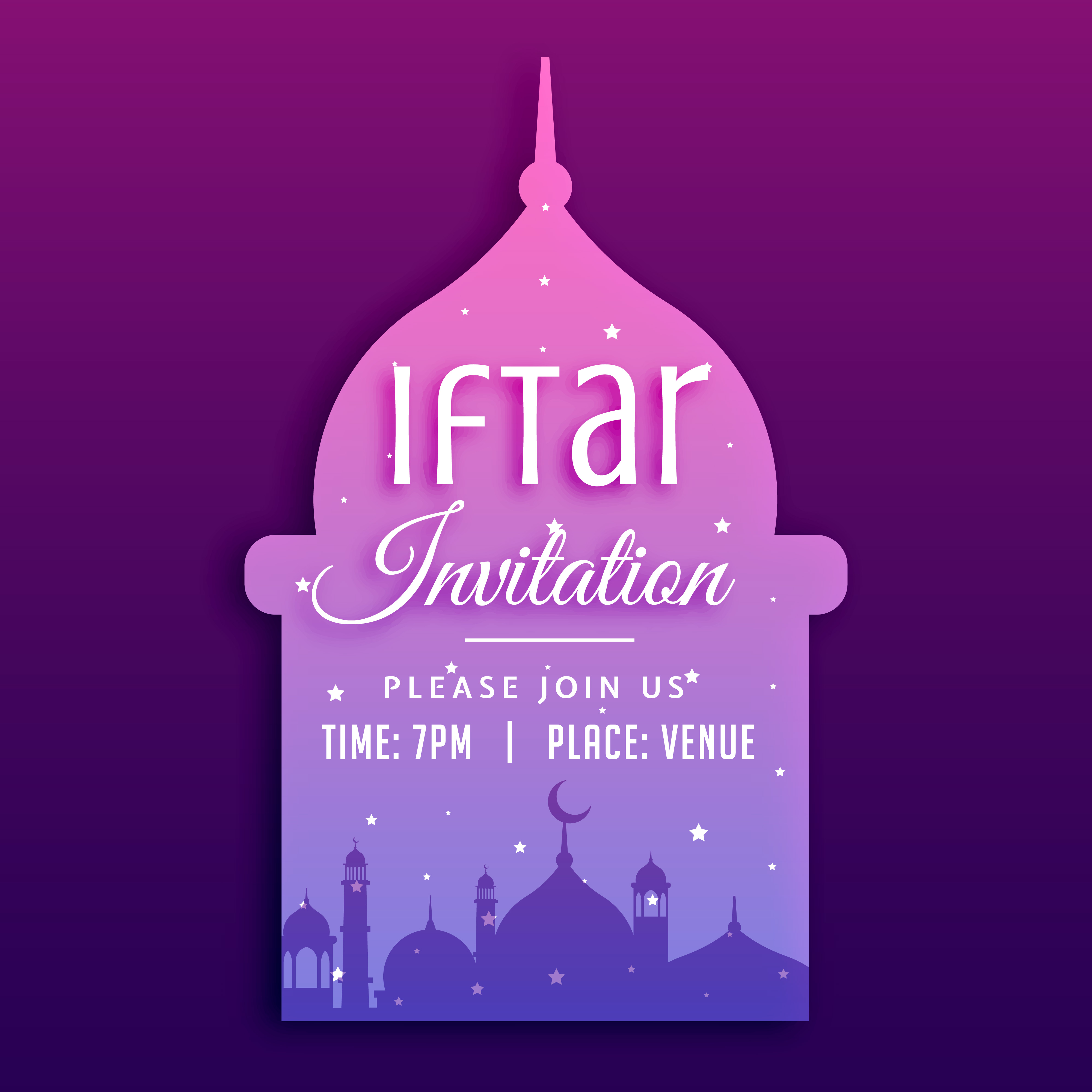 Iftar party invitation background with mosque silhouette 